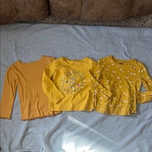 Girl 4T Yellow Long Sleeve Tees with Graphic and Polka Dot Designs bundle